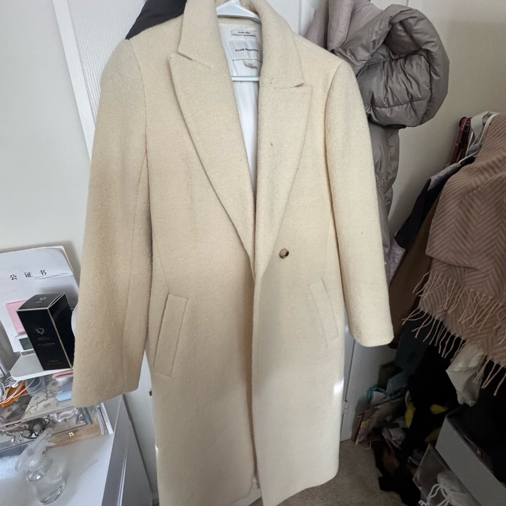 Classy Club Monaco White/ Cream Wool peacoat Trench Coat (size M)